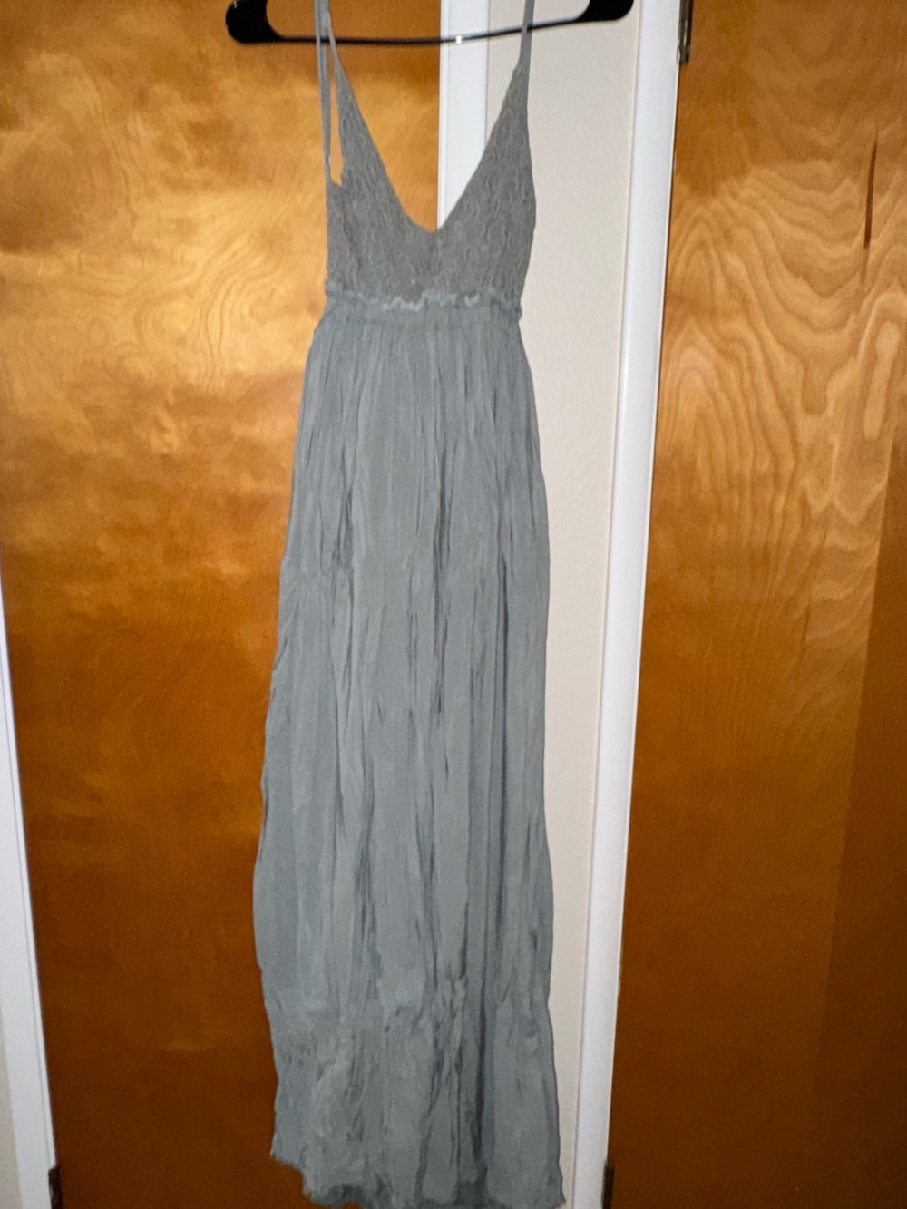 Light Blue/Green Lace-Bodice Maxi Dress with Spaghetti Straps